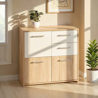 Comoda Eboli, Inter Link, 77x30x76 cm, PAL, sonoma/alb