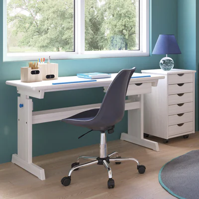 Birou reglabil pe inaltime Baru, Inter Link, 109x55x63-96 cm, lemn, alb