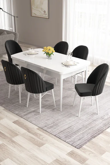 Set masa extensibila si scaune, Hanah Home, Roz, Alb/Negru