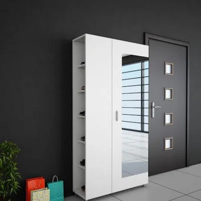 cuier cu oglinda meyra woody fashion 80x28 6x185 cm alb