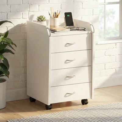 masuta cu roti dulap de birou pronti inter link 40x36x65 cm mdf alb