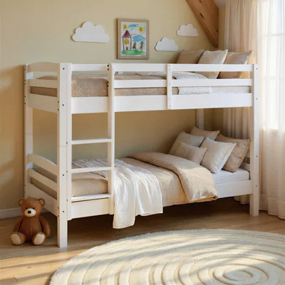 pat supraetajat pentru camera copilului 90x190 cm rick inter link lemn alb