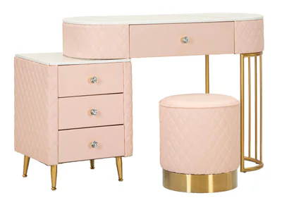 masa de toaleta cu taburet masuta dressing sharon mauro ferretti 120x40x75 cm lemn de pin mdf metal roz auriu