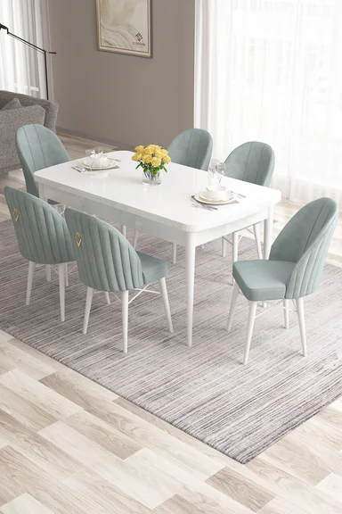 Set masa extensibila si scaune, Hanah Home, Roz, Alb / Verde de mare