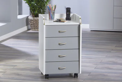 masuta cu roti dulap de birou printi inter link 40x36x65 cm lemn alb gri