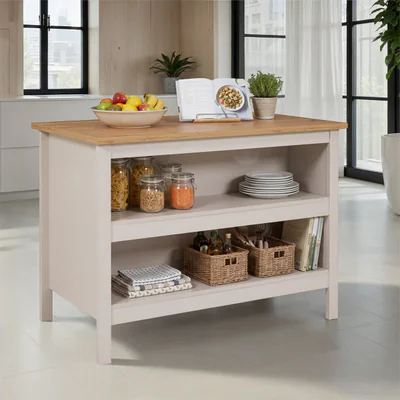 insula de bucatarie dulap bucatarie emmilia inter link 124x75x91 5 cm mdf alb stejar