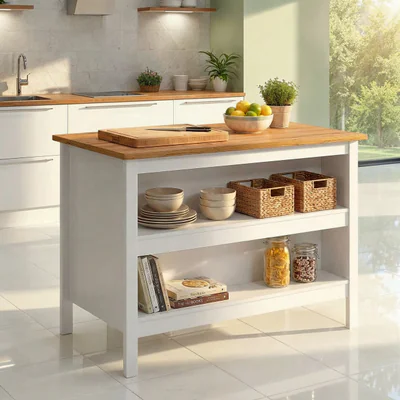 insula de bucatarie dulap bucatarie julina inter link 124x75x91 5 cm mdf alb maro