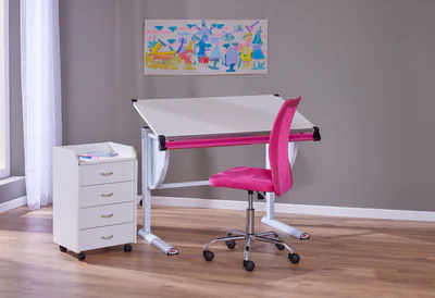 Birou reglabil pe inaltime Milo 3 In 1, Inter Link, 110x60x63-93 cm, lemn, alb