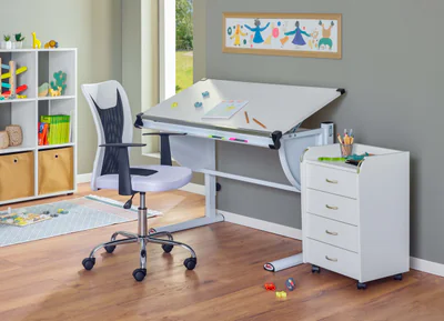 scaun de birou pentru copii donny inter link 55x54 5x85 95 cm rotativ metal poliuretan alb negru