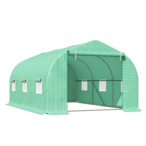 Outsunny Seră pentru Grădină cu 6 Ferestre, Ușă Rulantă și Acoperiș Învelit PE, 4,5x3x2 m, Verde Închis | Aosom Romania