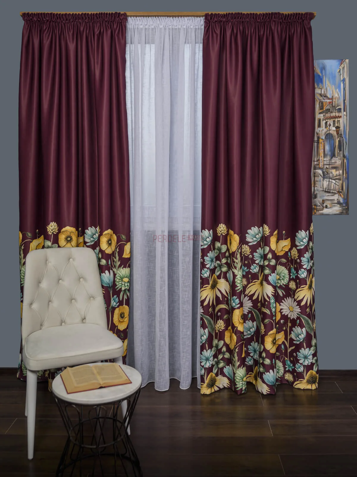 draperie-satin-grenaflori-multicolore-pa2042PA-20437988 Draperie satin grena,flori multicolore