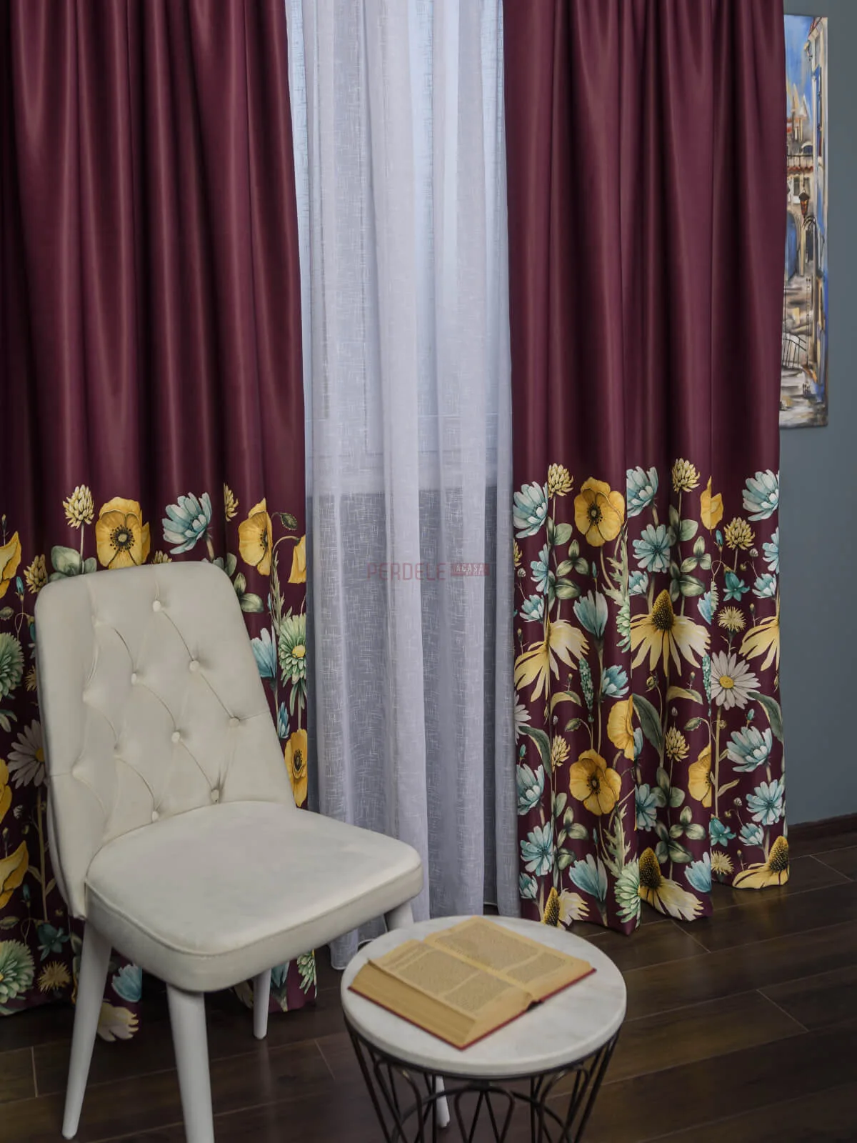 draperie-satin-grenaflori-multicolore-pa2042PA-20437989 Draperie satin grena,flori multicolore - imagine 2