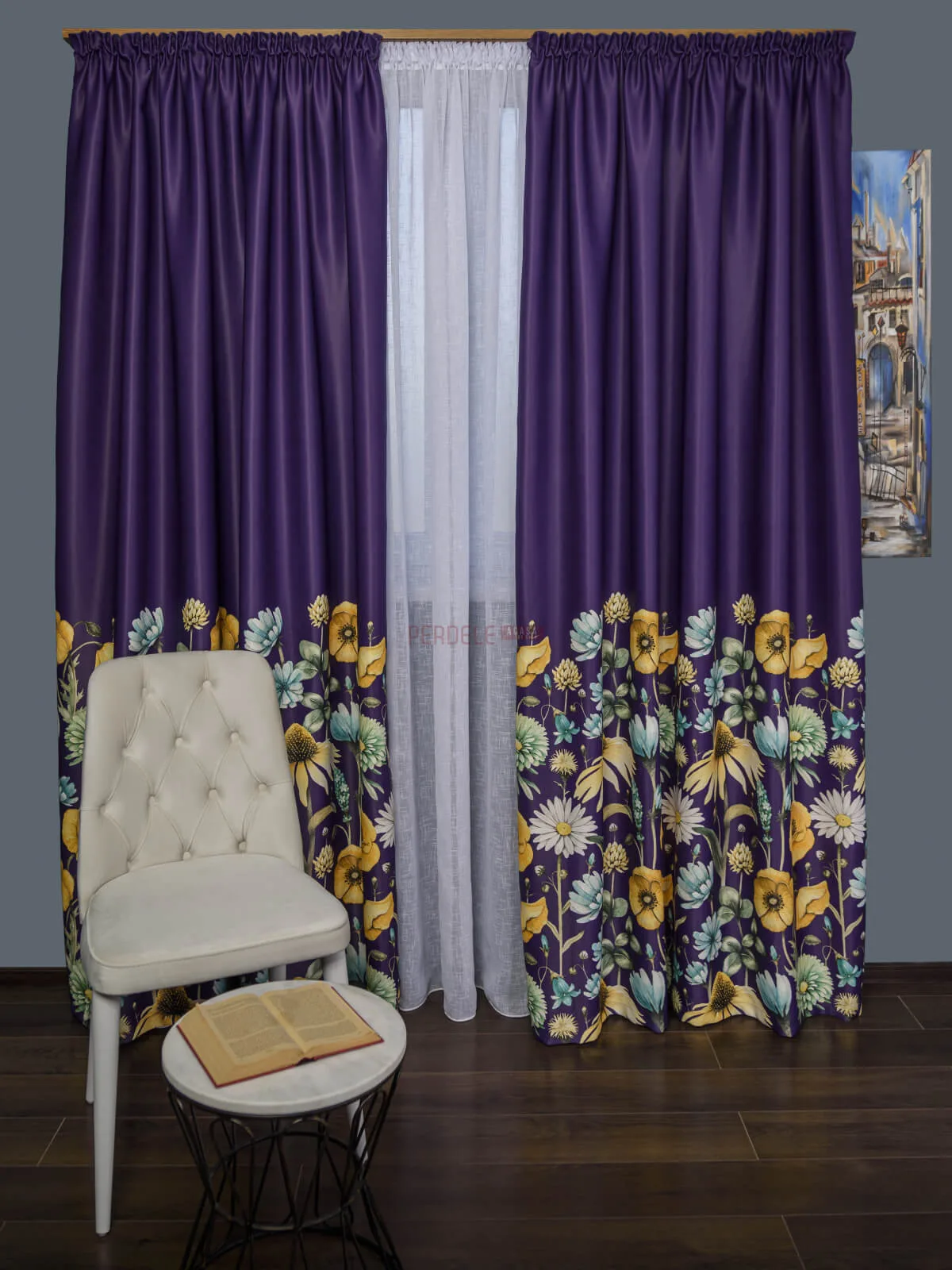 draperie-satin-movflori-multicolore-pa2046PA-20478004 Draperie satin mov,flori multicolore