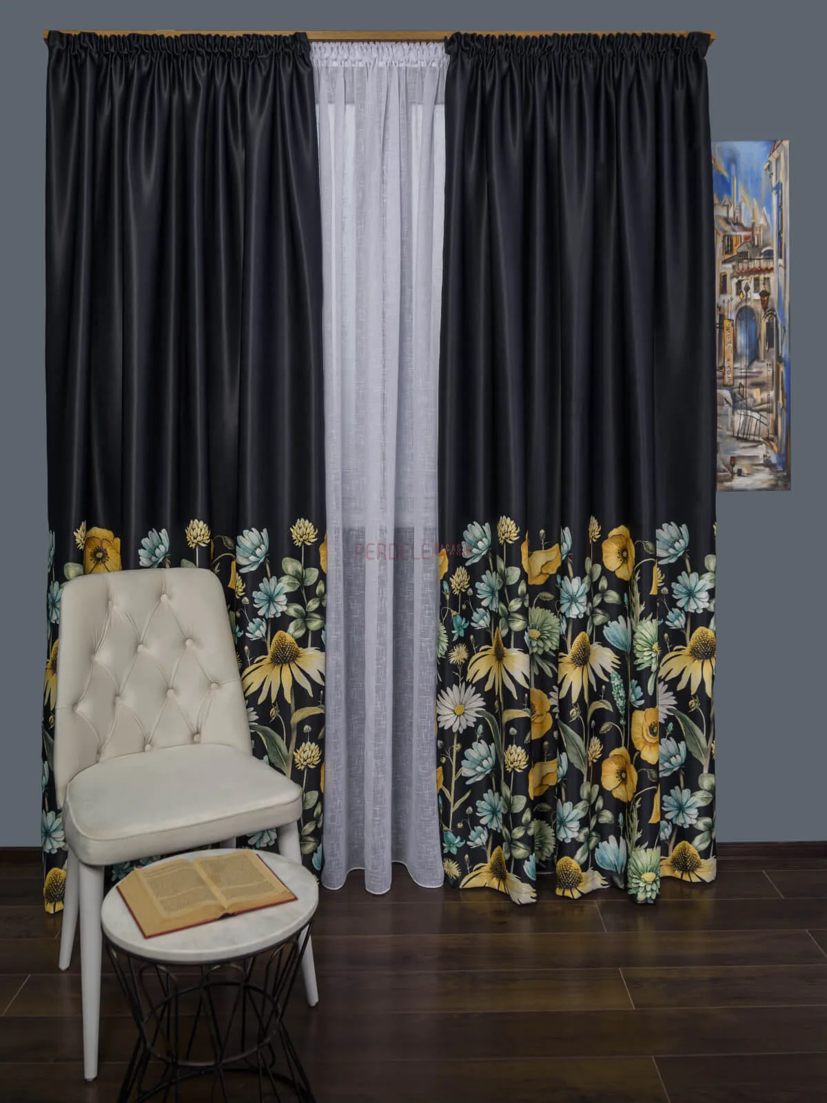 draperie-satin-negruflori-multicolore-pa2048PA-20498012 Draperie satin negru,flori multicolore