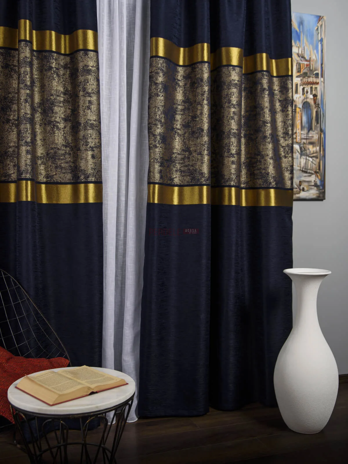 draperie-tip-panou-albastru-auriuPA-18877365 Draperie tip panou albastru auriu - imagine 2