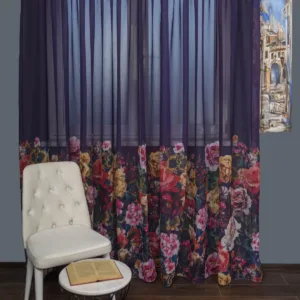 Perdea tip in mov,flori multicolore