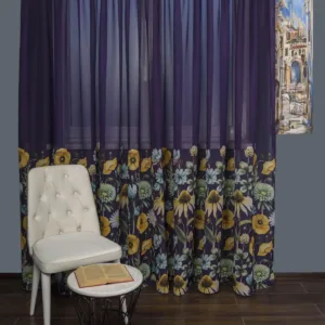 Perdea tip in mov ,flori multicolore