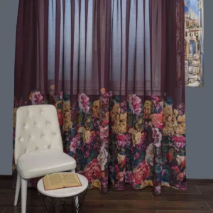 Perdea tip in grena,flori multicolore