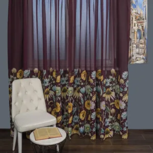 Perdea tip in grena,flori multicolore