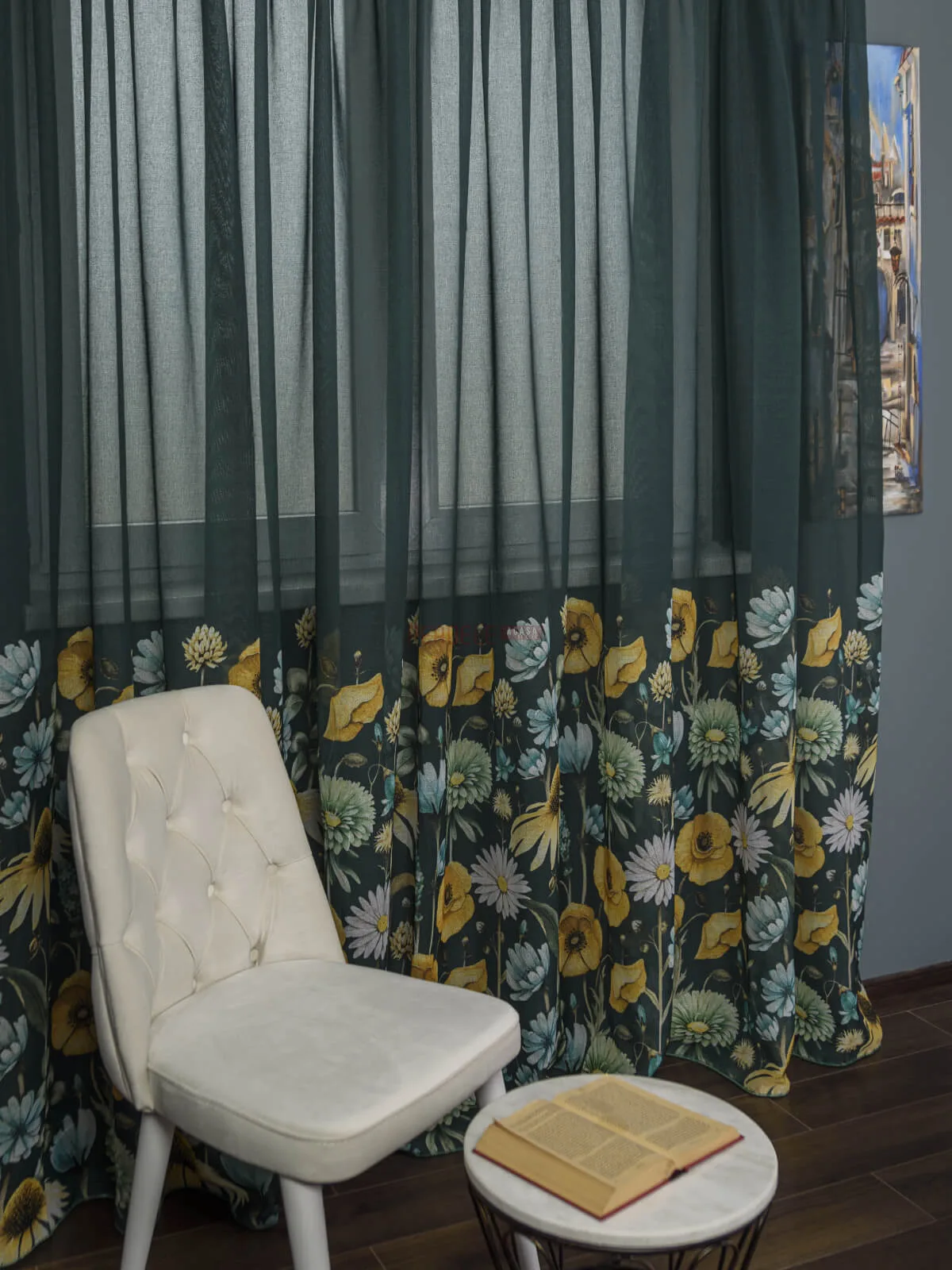 perdea-tip-in-verde-flori-multicolore-pa2006PA-20077845 Perdea tip in verde, flori multicolore - imagine 2