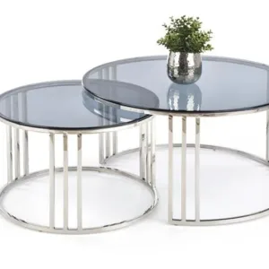 Set 2 mese de cafea Mercury sticla fumurie/argintiu