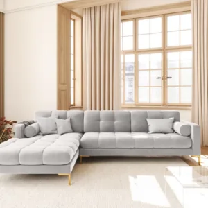 Coltar tapitat Bali 5 locuri velvet/picioare gold – L293 x l185 x h75