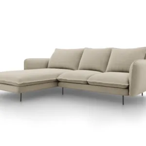 Coltar tapitat Vienna 5 locuri picioare negre – L255 x l170 x h95