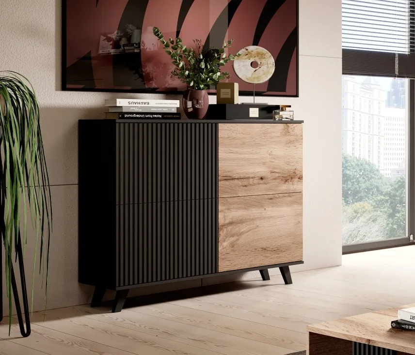 comoda-random-km2-stejar-wotan-negru-l100-x-a40-x-h95-cm171350 Comoda Random KM2 stejar wotan/negru - L100 x A40 x h95 cm - imagine 10