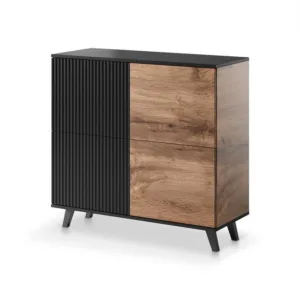 Comoda Random KM2 stejar wotan/negru - L100 x A40 x h95 cm
